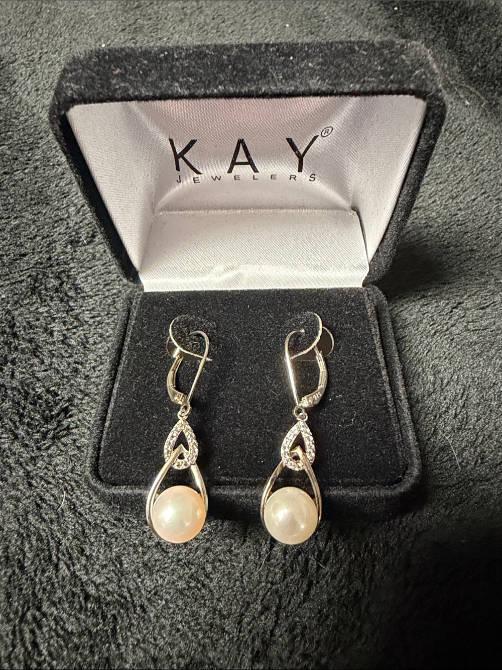 Kay Jewelers Cultured Pearl & White Topaz Raindrop Earrings